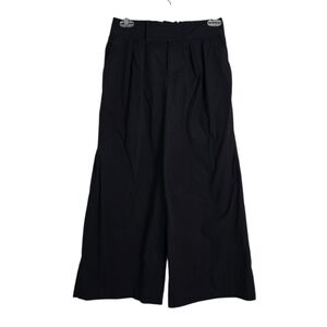By Anthropologie Wide Leg Ankle Black Cotton Trousers Size 2P Pockets
